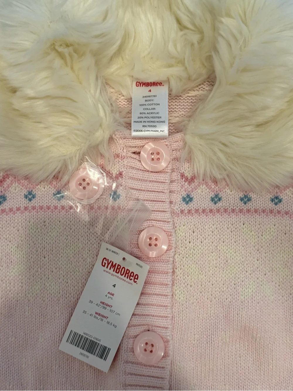 NWT Gymboree sweater, faux fur collared neckline, button up